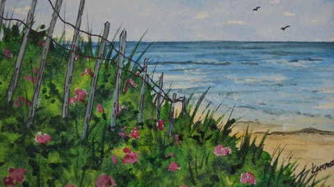 Watercolor Painting - Easy Beginner Beach Roses Step by Step