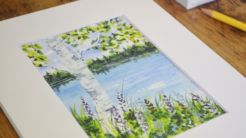 Beginner Watercolor Painting - Birch Tree Easy Art Steps