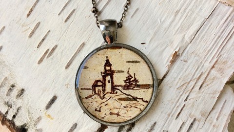 Birch bark Lighthouse pendants | Jewelry Necklaces | Resin
