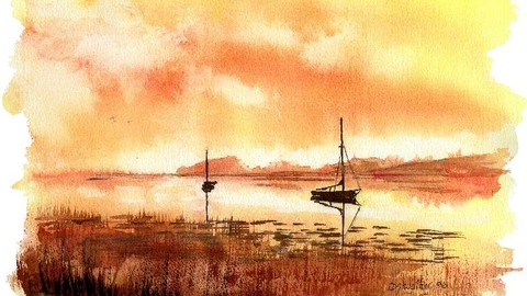 Watercolour painting. 3 stunning sunsets. Fast and loose.