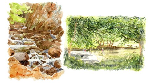 Watercolour painting 2 Welsh river scenes Artist shows how.
