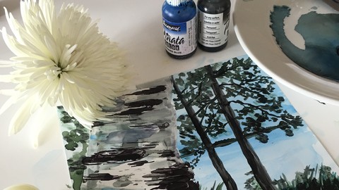 How to paint with Alcohol inks -  Birch Tree and Flowers
