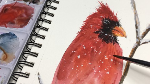 Winter 3 Watercolor Scenes For Beginners - Cardinal