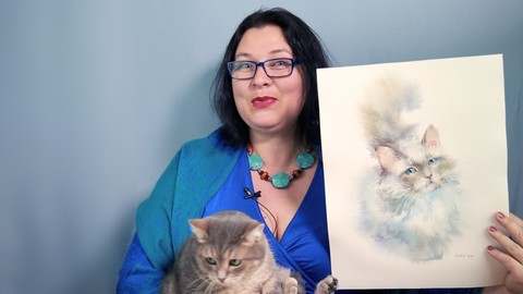 Paint a cat in watercolor.