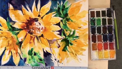 Aquarell. Sonnenblumen 4 Varianten