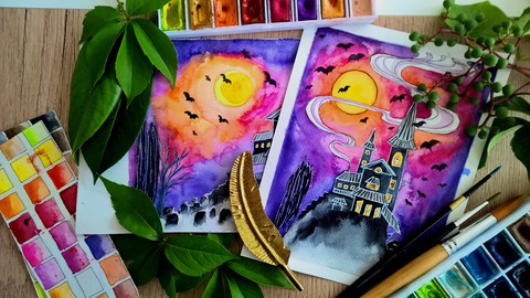 Paint a Watercolor Haunted House in an Hour