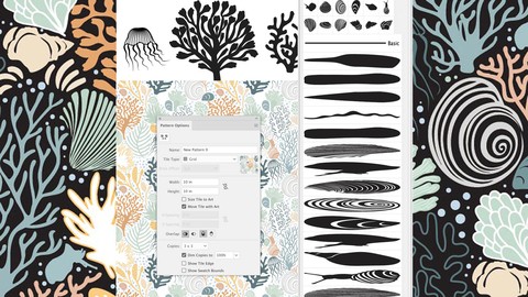 Coral and Sea Life Easy Illustrator Brush & Pattern Making