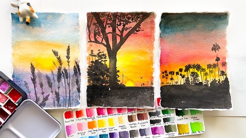 Sunset Landscapes in Watercolor