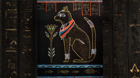 Egyptian cat in technique: Drawing White Over Black