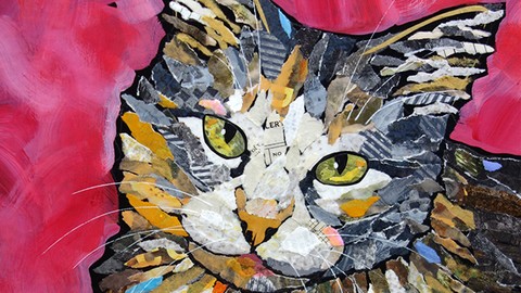 Paper Mosaic Collage Cat Portraits