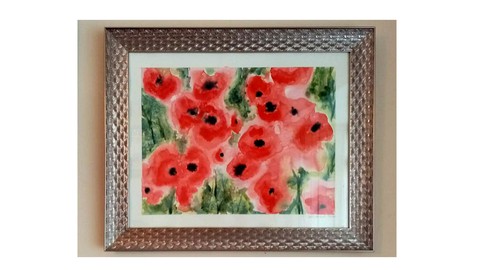 Watercolour painting. Large poppies, beginners Watercolors.
