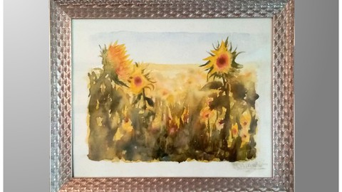 How to paint Large sunflowers. Watercolor painting Beginner.