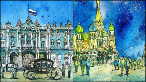 Urban Sketching: Draw and Paint a First Snowfall in Moscow