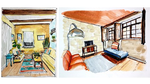 Travel Sketching: Interiors in One and Two Point Perspective