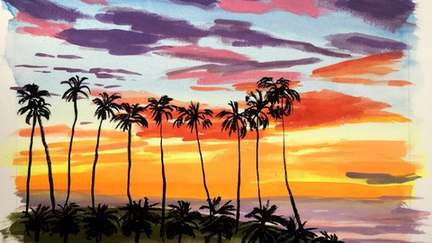 Vivid & Colorful Skies in Gouache and Watercolor