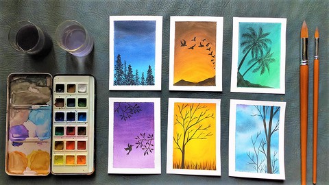 Learn to Paint easy Watercolor blending & Polaroid Paintings