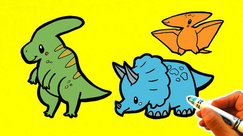 How to Draw Cute Kawaii Dinosaurs I Dragon Cartoon Drawing