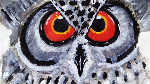 How to make an owl bird painting with acrylic and watercolor