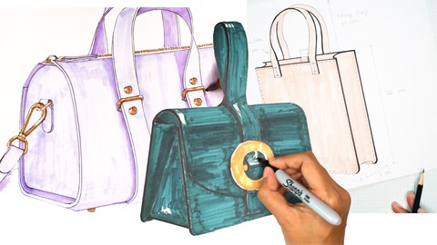 Handbag illustration & technical drawing