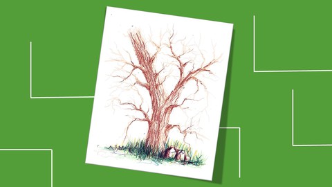 رسم شجرة بدون اوراق بألوان الخشب - English Subtitled