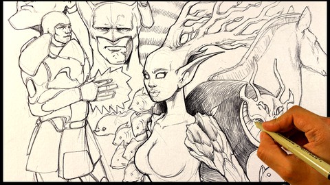 How to Drawing with Pen Heads - Draw Cartoon Cross-hatching