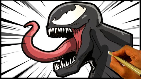How to Draw Venom Face I Cartoon Drawing Animation