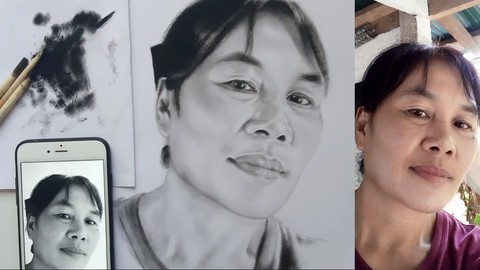 Drawing Portrait with Charcoal Powder
