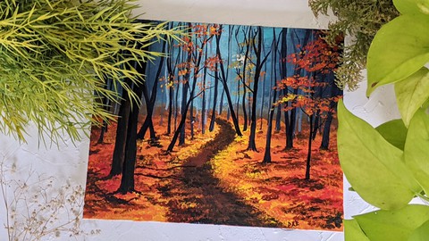 Painting  A Fall Forest Path With Acrylics