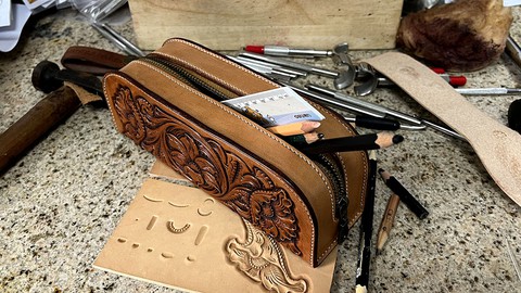 Leather carving pencil case