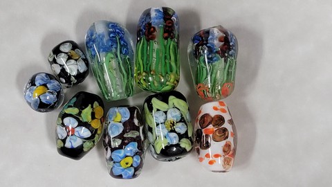 Glass Beads 109.2b-Encased Watercolor Florals