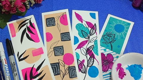 Abstract Boho Art Paintings - 4 Aesthetic Bookmarks.