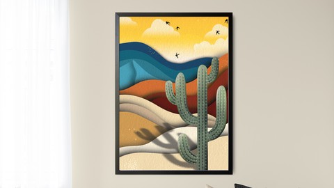 Bold and Dusty Desert Dunes and Cactus Scene in Procreate