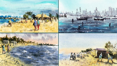 Watercolor Beach Landscape Essentials: Coastal Melbourne