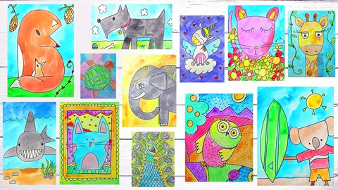 Art for Kids & Beginners: Draw & Watercolor Paint 14 Animals