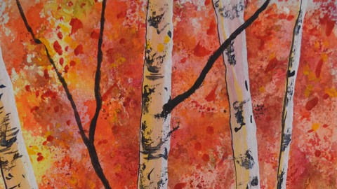 Autumn Watercolor Painting - Fall Birch Trees Easy Beginner