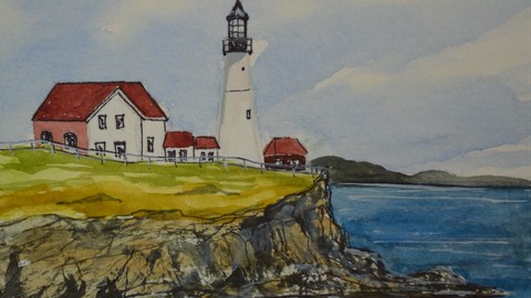 Beginner Watercolor Painting Course Easy Lighthouse Painting