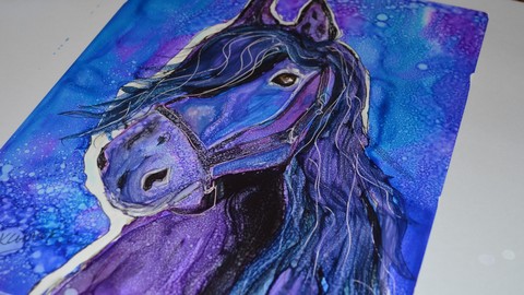 Paint a Detailed Magical Horse with Alcohol Inks on Yupo
