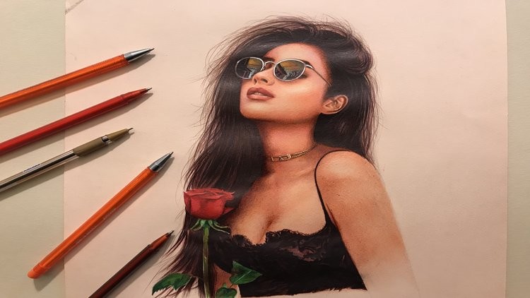 Colored Ballpoint Pens Drawing: Art Of Portrait Drawing