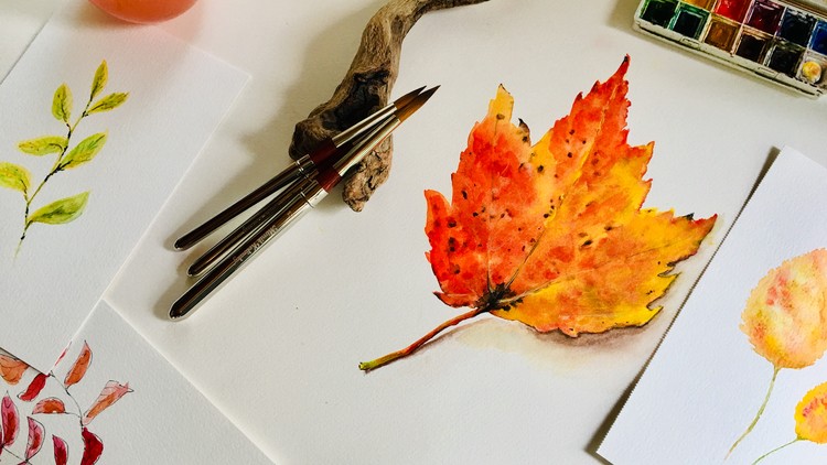 Paint Easy Leaves with Watercolor for beginners and up