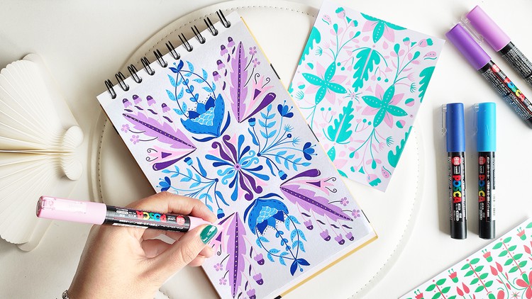 Floral drawing with Posca: Turn your doodles into a pattern