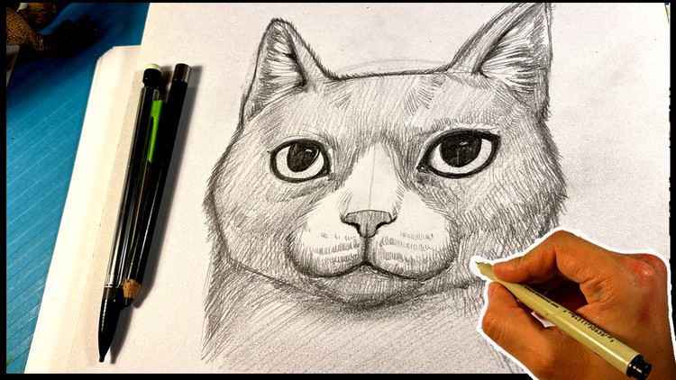 How to Draw Cat Portrait | Pencil Pet Cats Drawing Animal