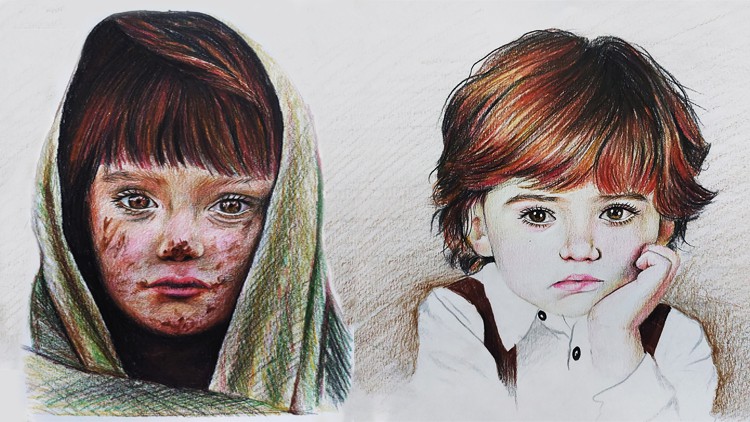 Realistic Portrait Drawing with Colored Pencil